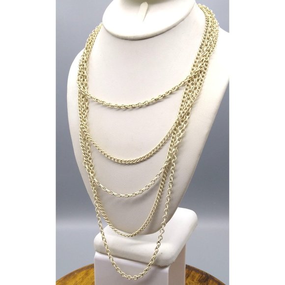 Vintage Napier Multi Strand Necklace, Five White Enamel Chains with Varying Link - Picture 2 of 3